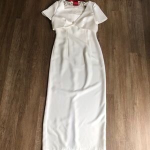 Elegant White Maxi Dress with matching crop jacket